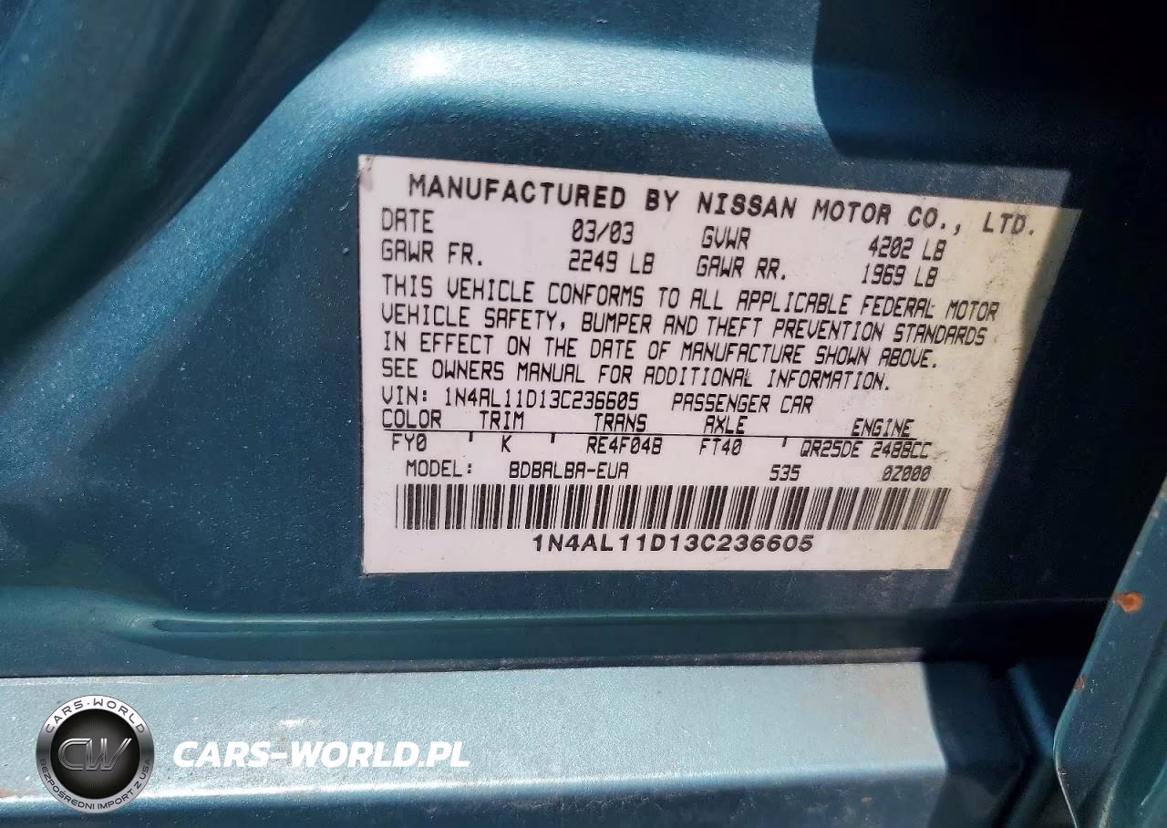 2003 Nissan Altima Base-S-Sl VIN:1N4AL11D13C236605 - 12