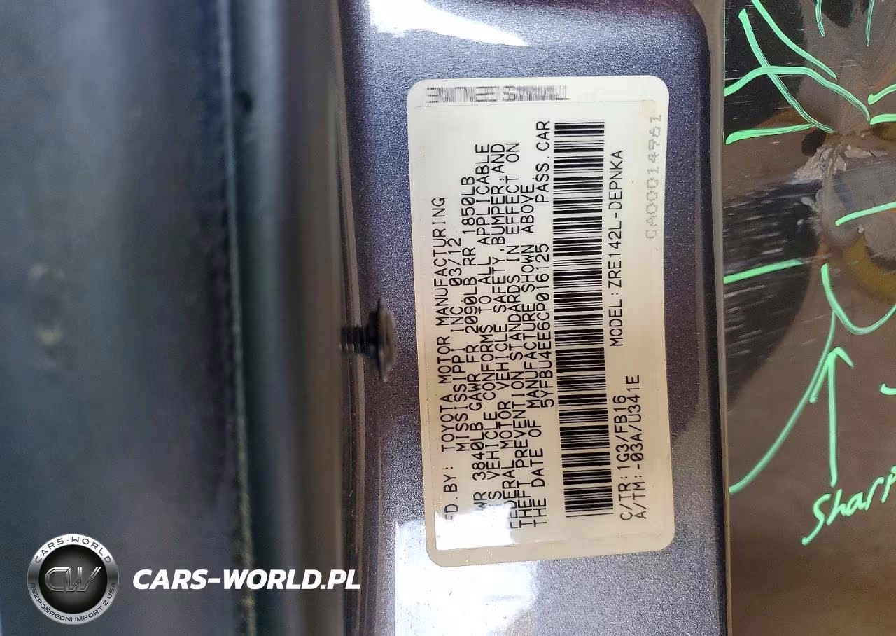 2012 Toyota Corolla Le VIN:5YFBU4EE6CP016125 - 13
