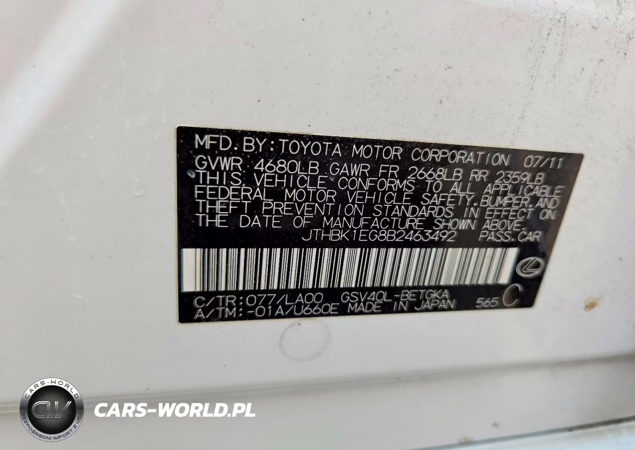 2011 Lexus Es 350 VIN:JTHBK1EG8B2463492 - 12