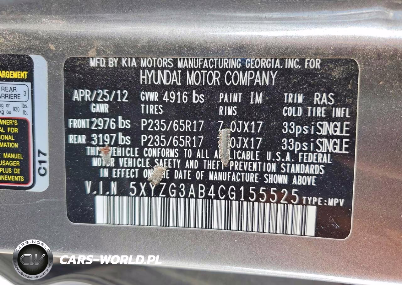 2012 Hyundai Santa Fe Gls VIN:5XYZG3AB4CG155525 - 13
