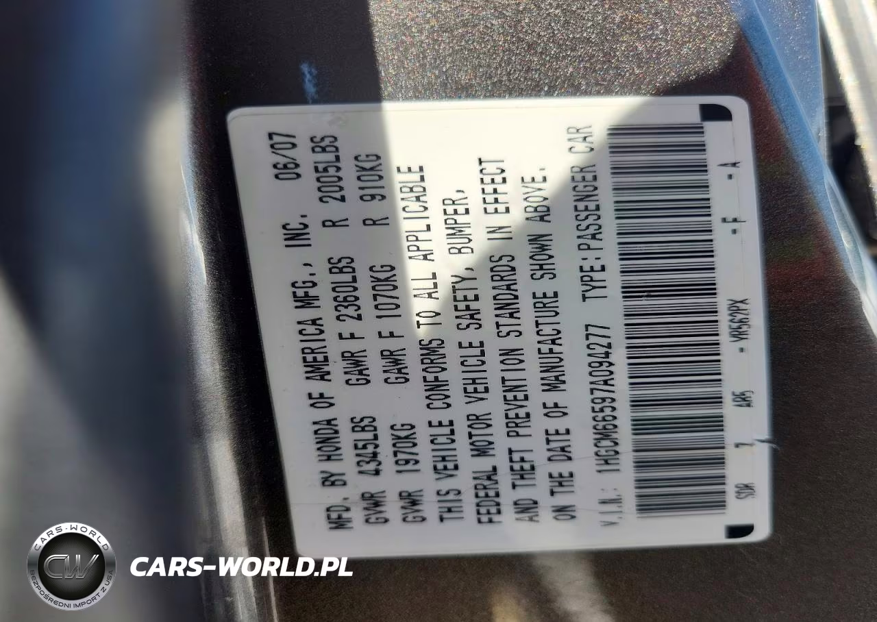 2007 Honda Accord Ex VIN:1HGCM66597A094277 - 12