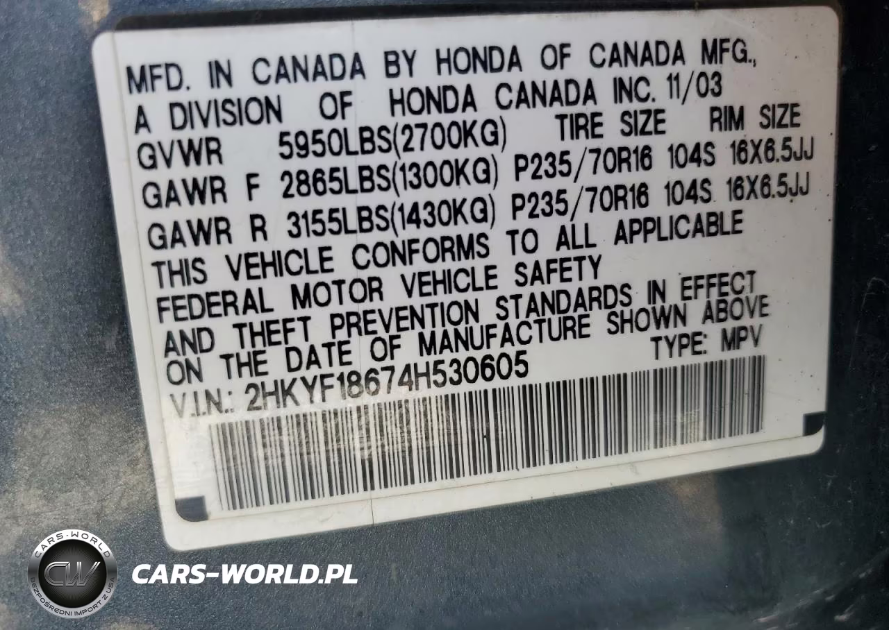 2004 Honda Pilot Exl VIN:2HKYF18674H530605 - 13