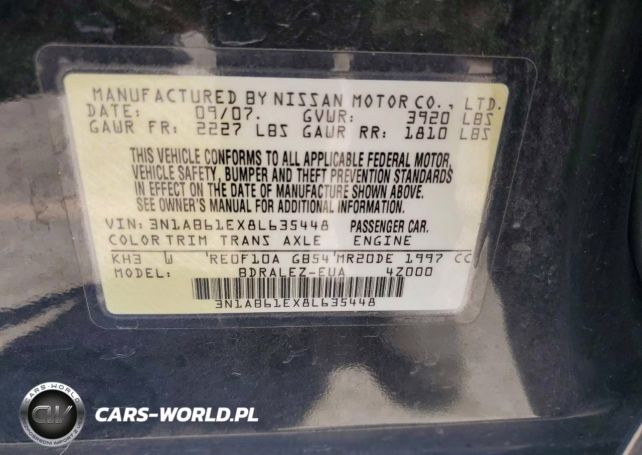 2008 Nissan Sentra 2.0 VIN:3N1AB61EX8L635448 - 12