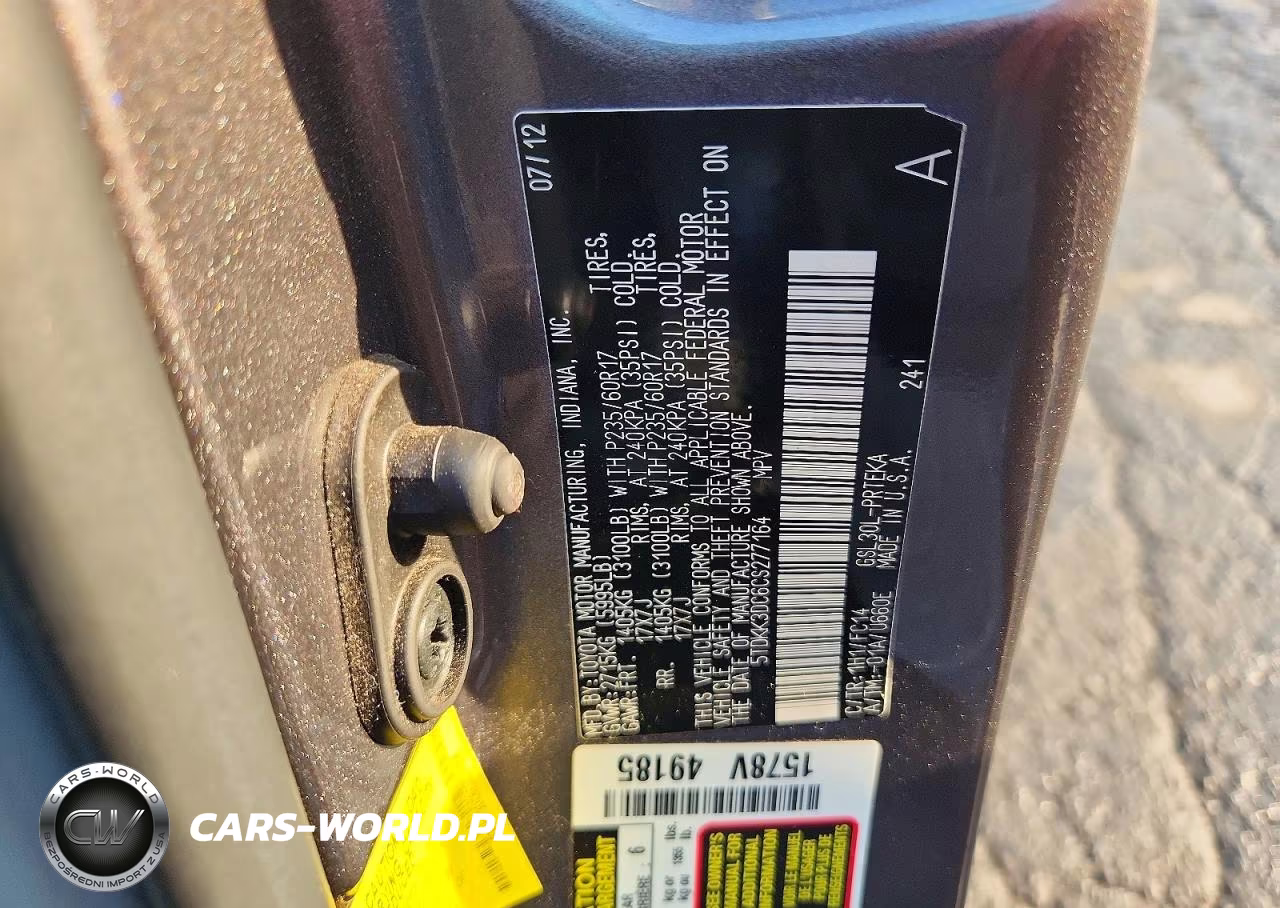 2012 Toyota Sienna Le VIN:5TDKK3DC6CS277164 - 13