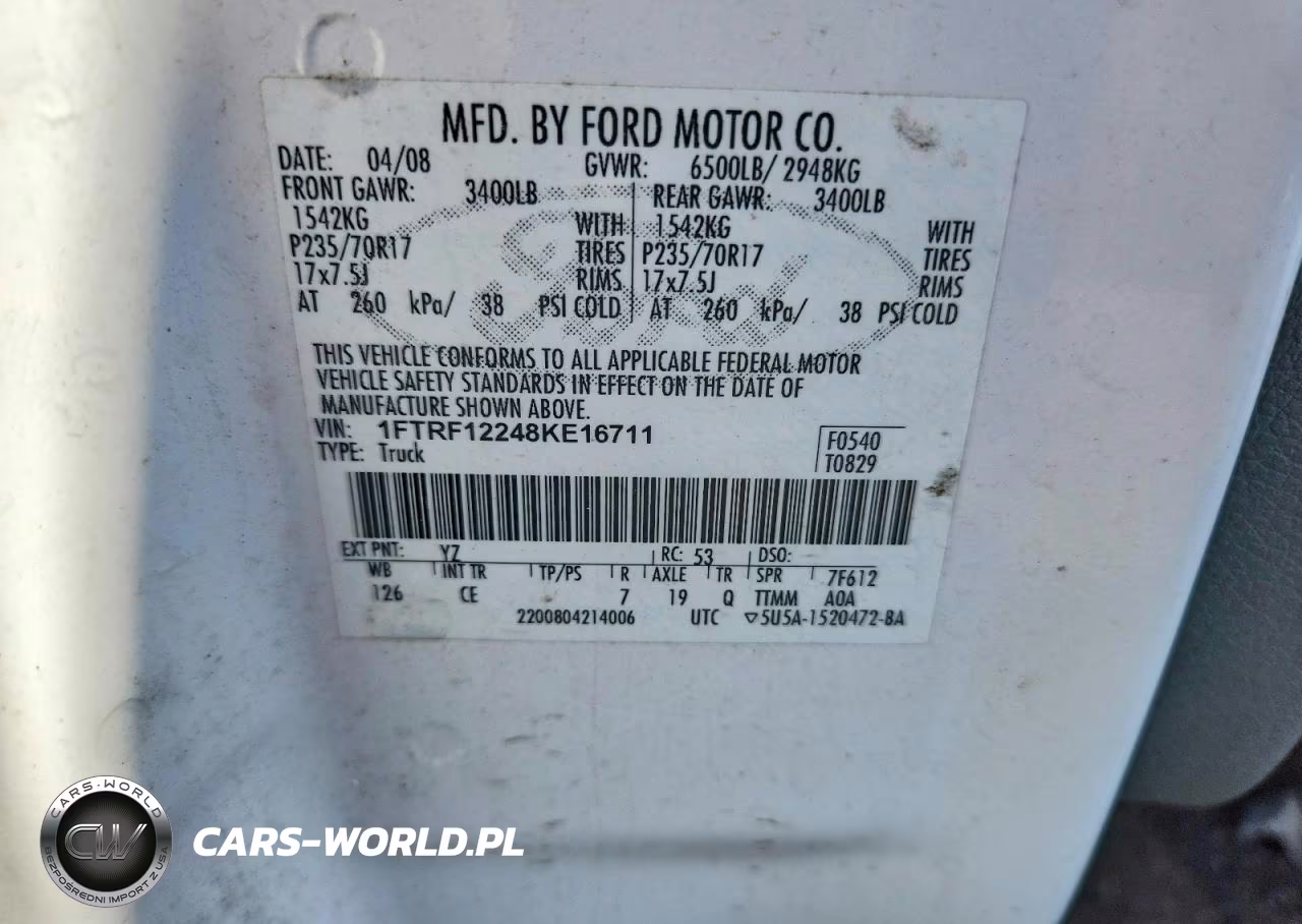 2008 Ford F150 VIN:1FTRF12248KE16711 - 12