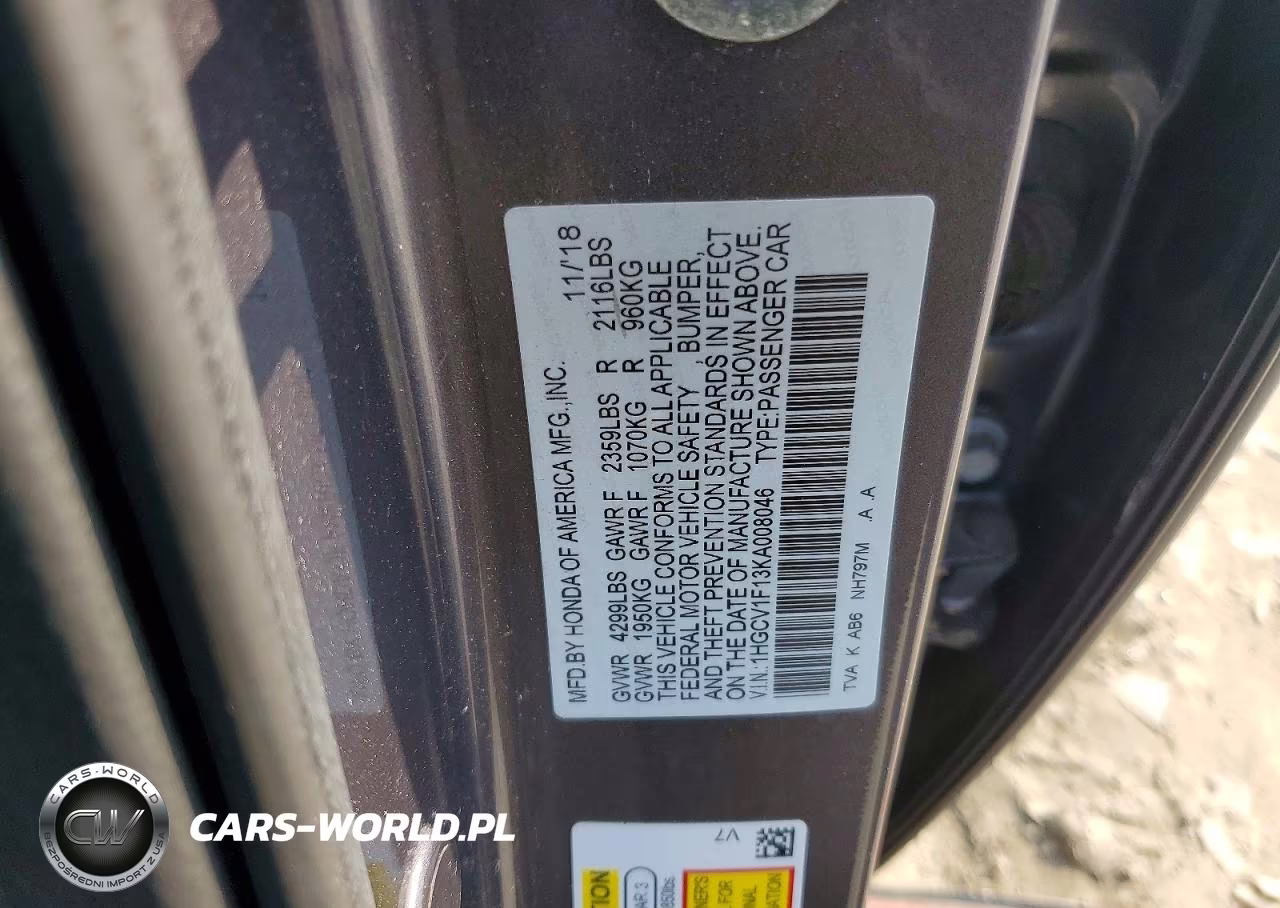 2019 Honda Accord Lx VIN:1HGCV1F13KA008046 - 12