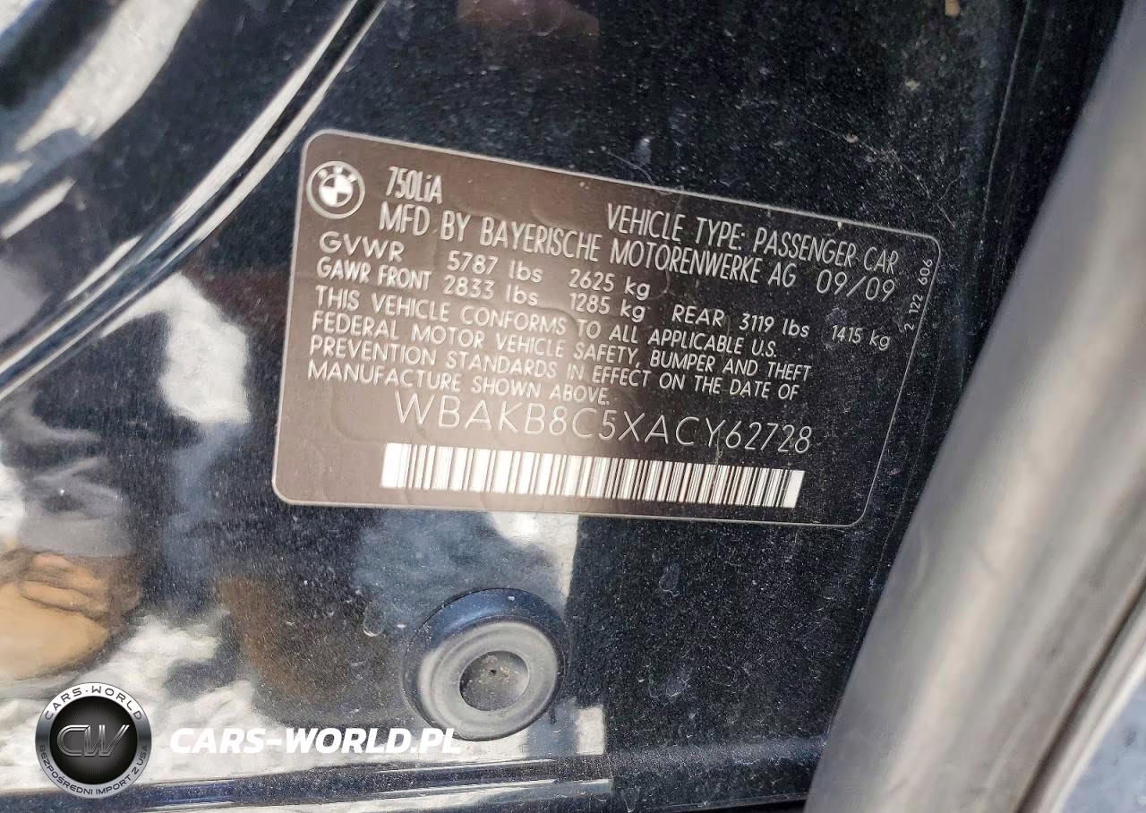 2010 BMW 750LI VIN:WBAKB8C5XACY62728 - 12