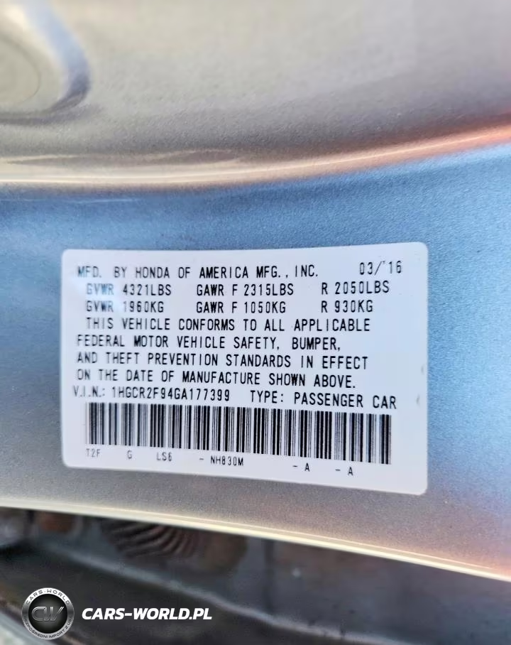 2016 Honda Accord Exl VIN:1HGCR2F94GA177399 - 12