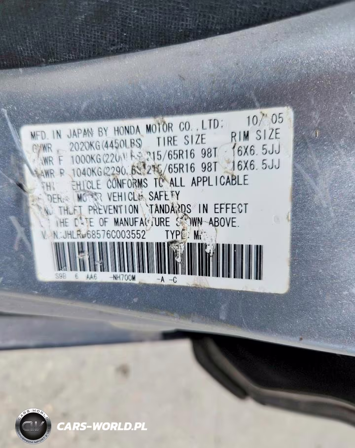 2006 Honda Cr-V Lx VIN:JHLRD68576C003552 - 13