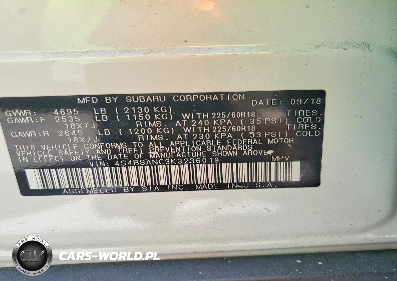 2019 Subaru Outback 2.5I Limited VIN:4S4BSANC3K3236019 - 12