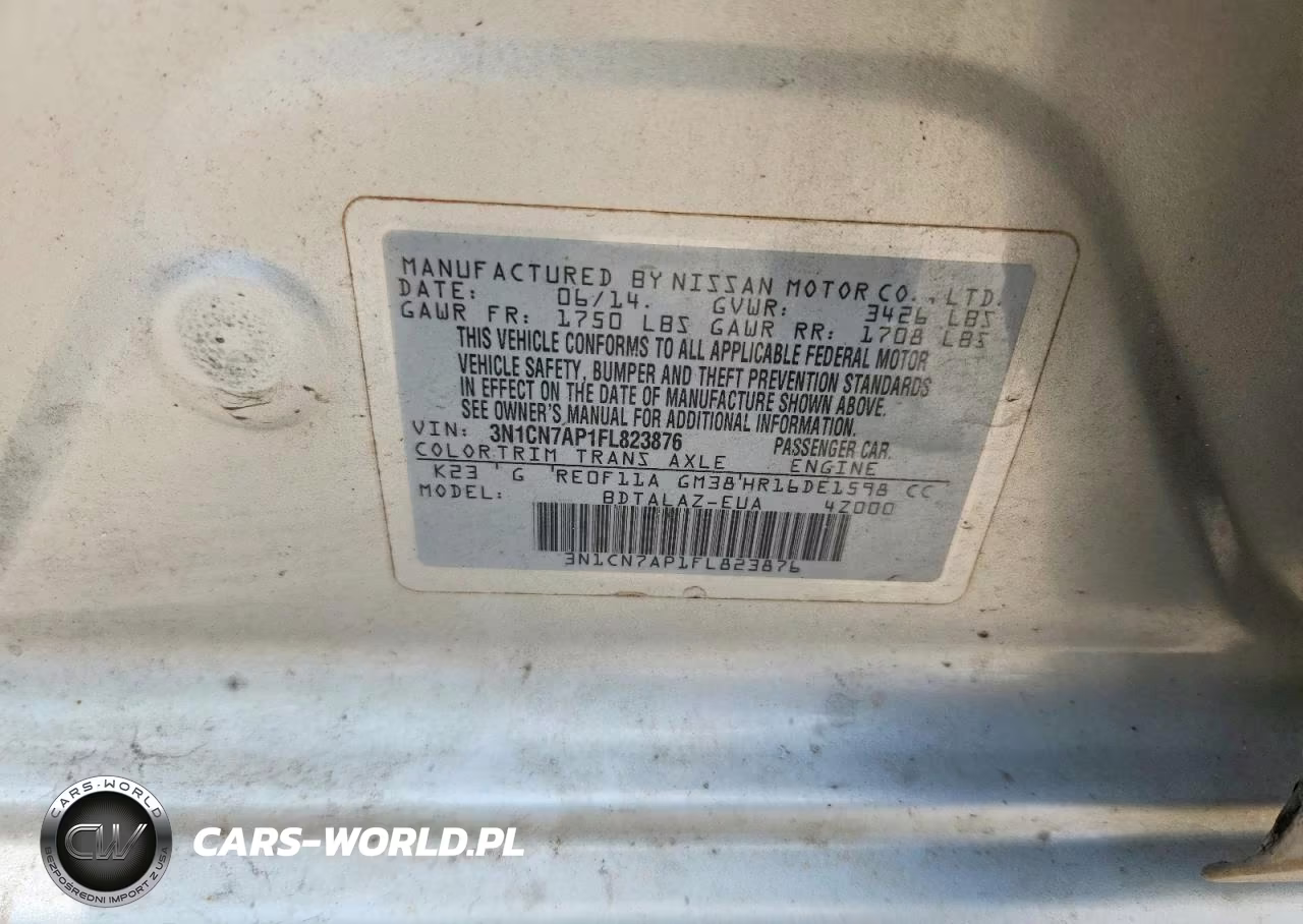 2015 Nissan Versa 1.6 S Plus VIN:3N1CN7AP1FL823876 - 12
