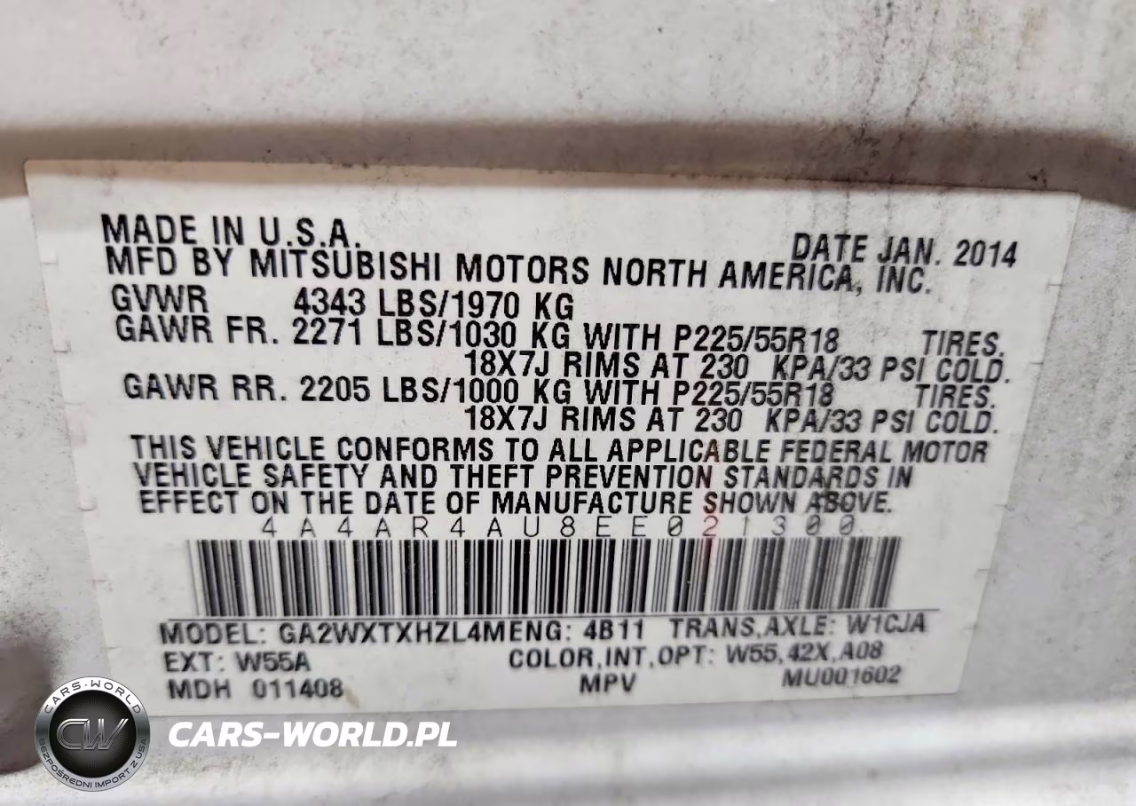 2014 Mitsubishi Outlander Sport Se VIN:4A4AR4AU8EE021300 - 13