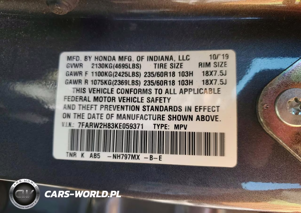 2019 Honda Cr-V Exl VIN:7FARW2H83KE059371 - 13