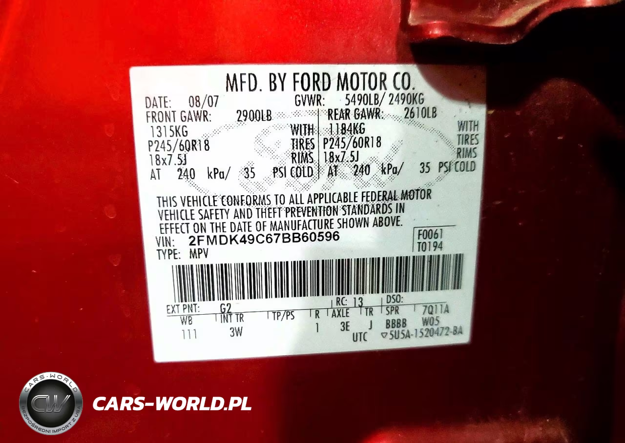2007 Ford Edge Sel Plus VIN:2FMDK49C67BB60596 - 12