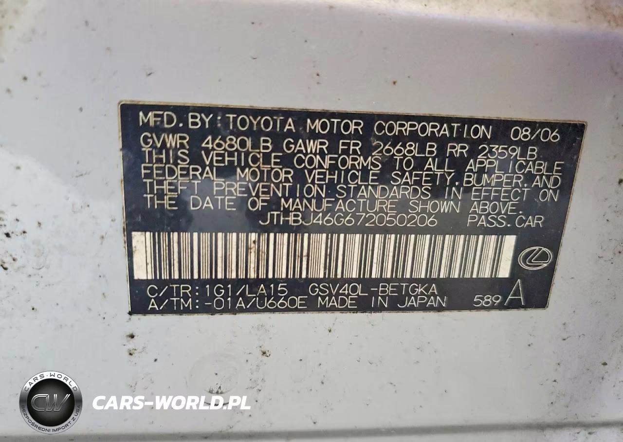 2007 Lexus Es 350 VIN:JTHBJ46G672050206 - 12