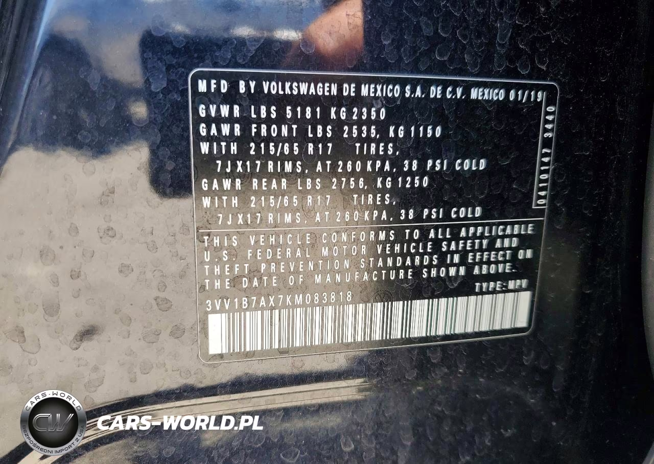2019 Volkswagen Tiguan S VIN:3VV1B7AX7KM083818 - 13