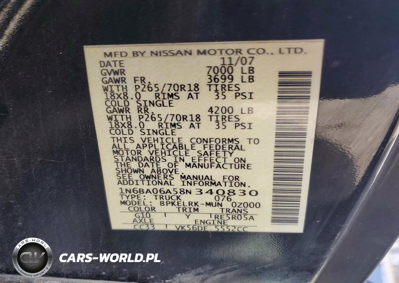 2008 Nissan Titan Xe-Se-Le VIN:1N6BA06A58N340830 - 12