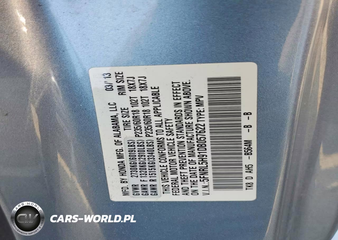 2013 Honda Odyssey Touring VIN:5FNRL5H91DB057622 - 13