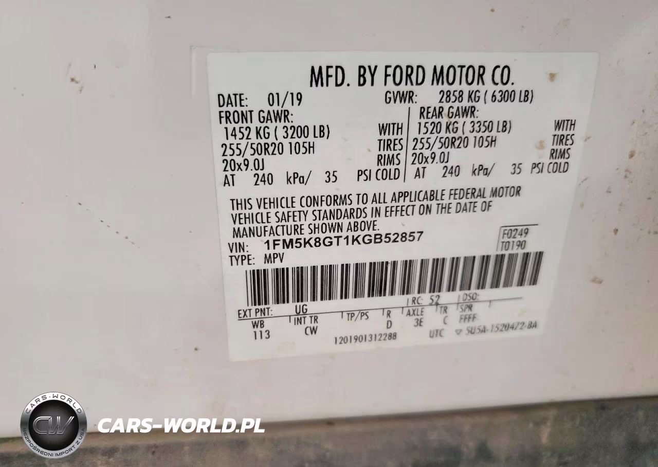 2019 Ford Explorer Sport VIN:1FM5K8GT1KGB52857 - 13