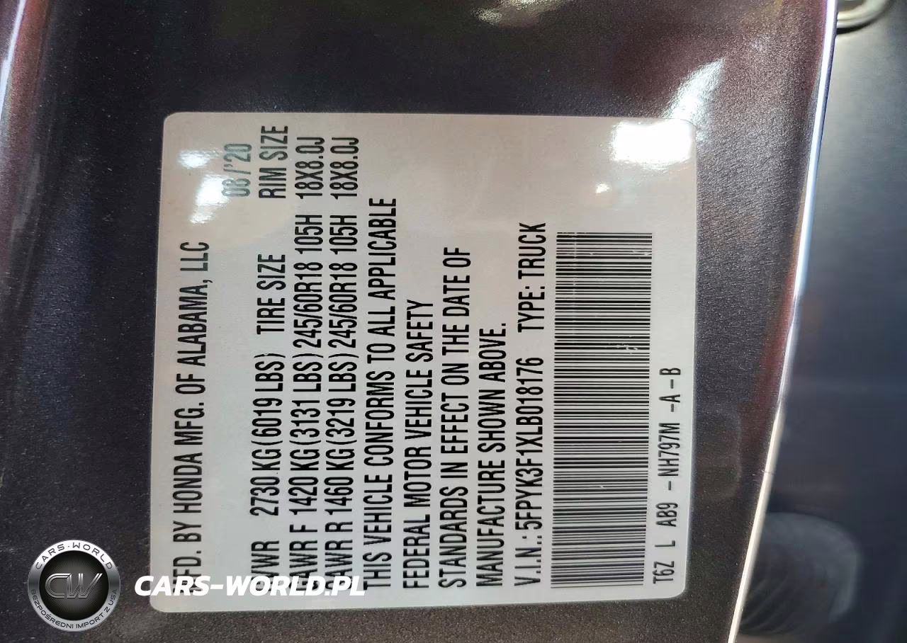 2020 Honda Ridgeline Sport VIN:5FPYK3F1XLB018176 - 13