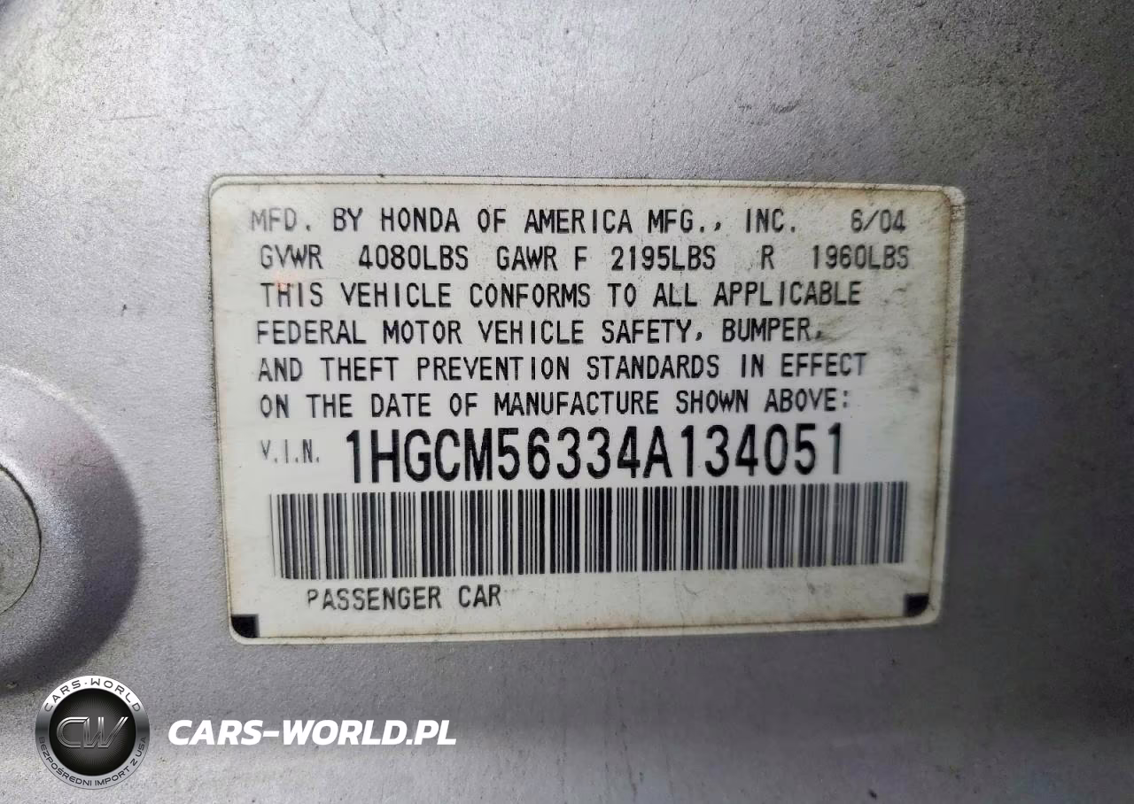 2004 Honda Accord Lx VIN:1HGCM56334A134051 - 13