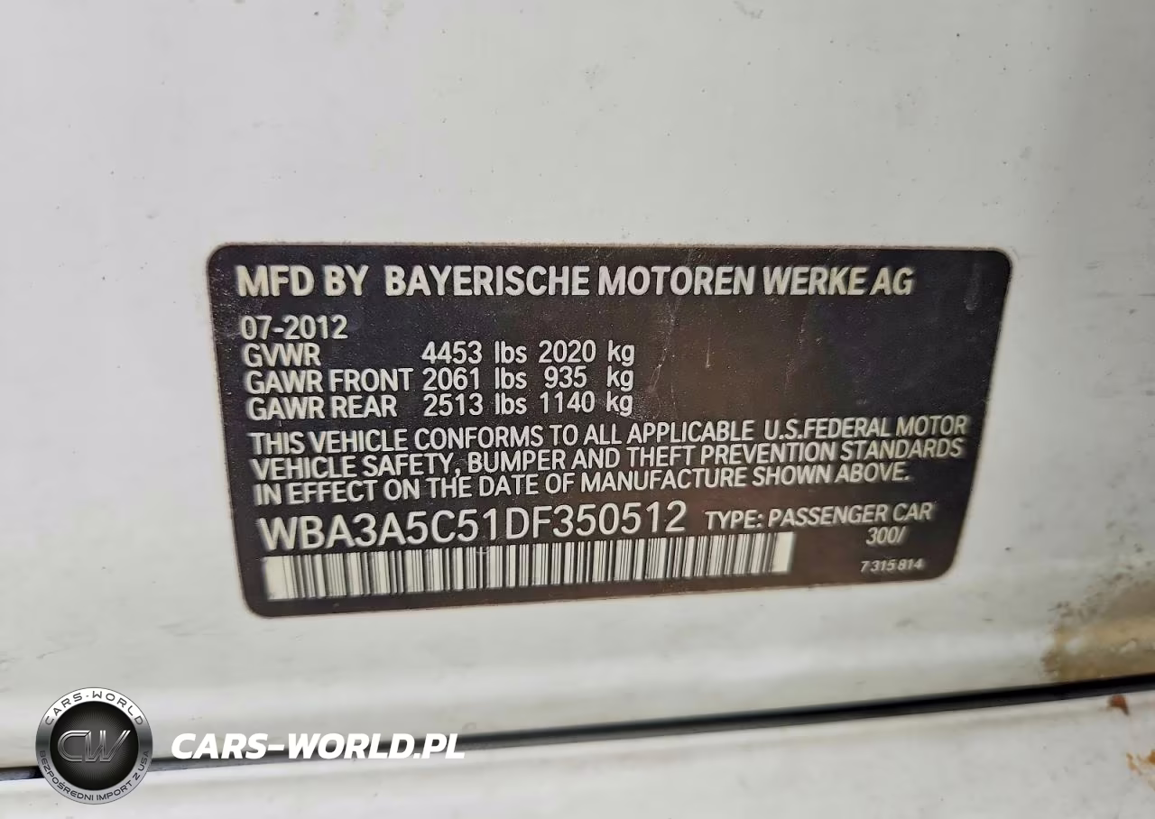 2013 BMW 328 I VIN:WBA3A5C51DF350512 - 12