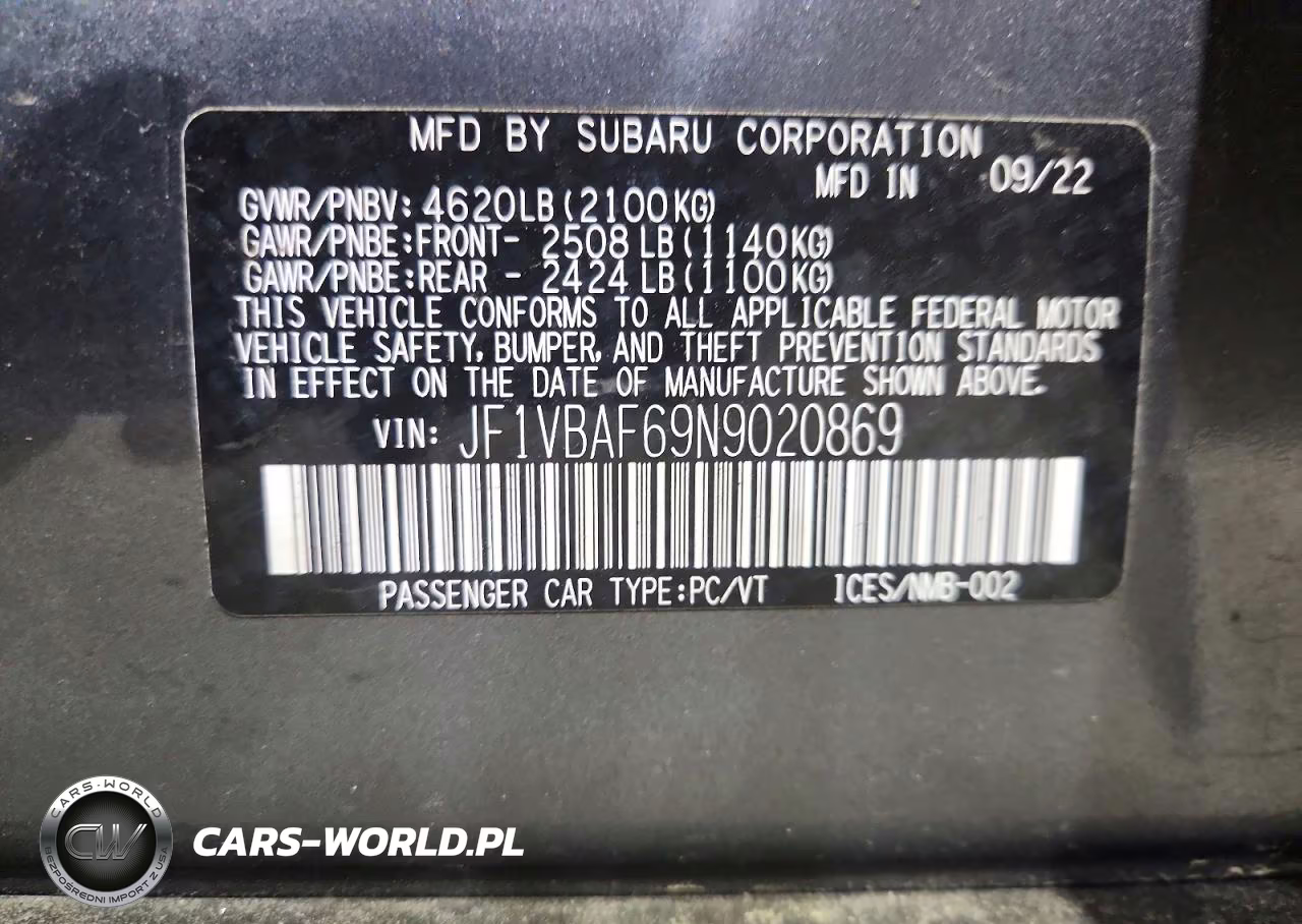 2022 Subaru Wrx Premium VIN:JF1VBAF69N9020869 - 12