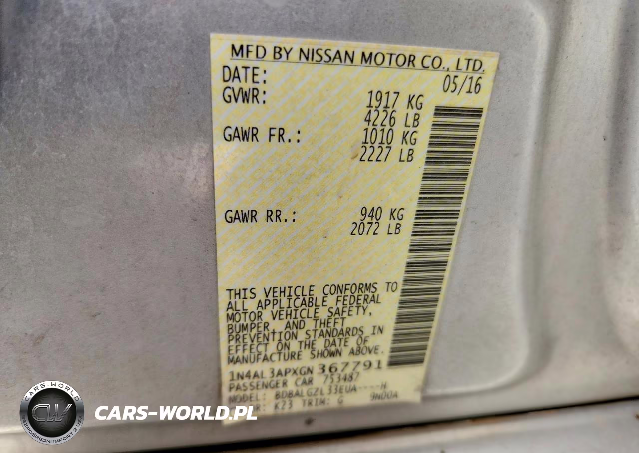 2016 Nissan Altima 2.5 S VIN:1N4AL3APXGN367791 - 13