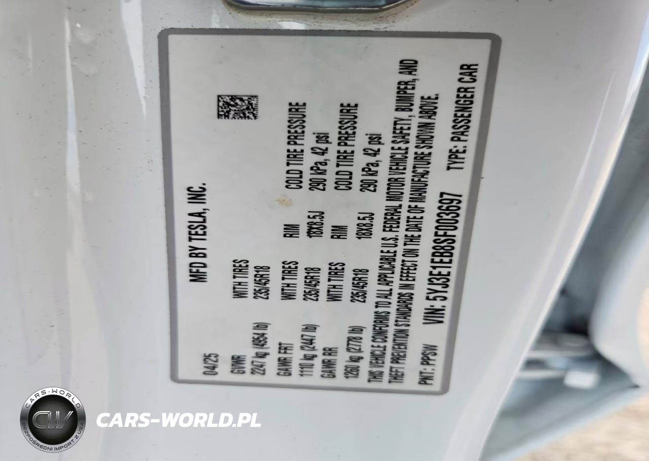2025 Tesla Model 3 VIN:5YJ3E1EB8SF003697 - 12