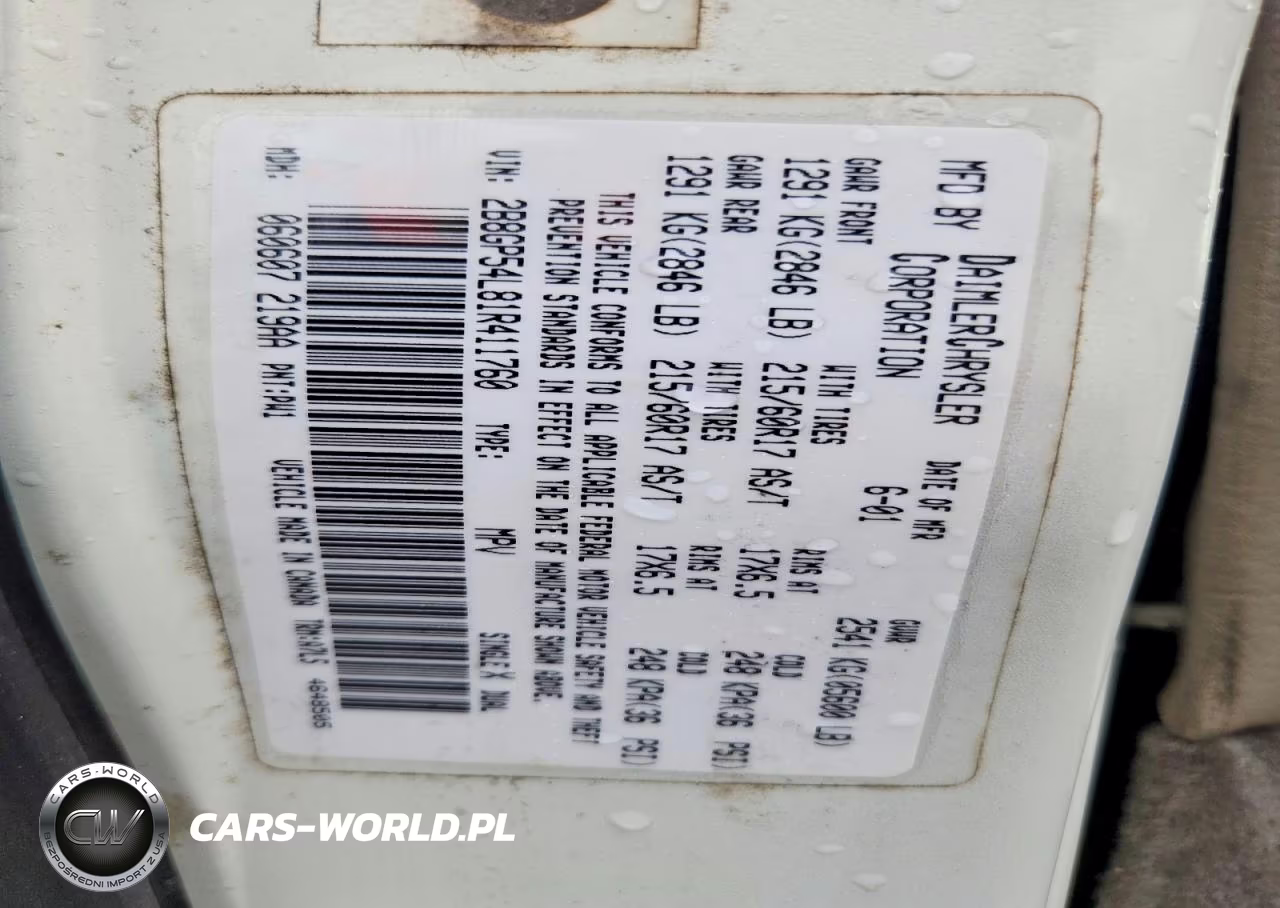 2001 Dodge Grand Caravan Es VIN:2B8GP54L81R411760 - 14