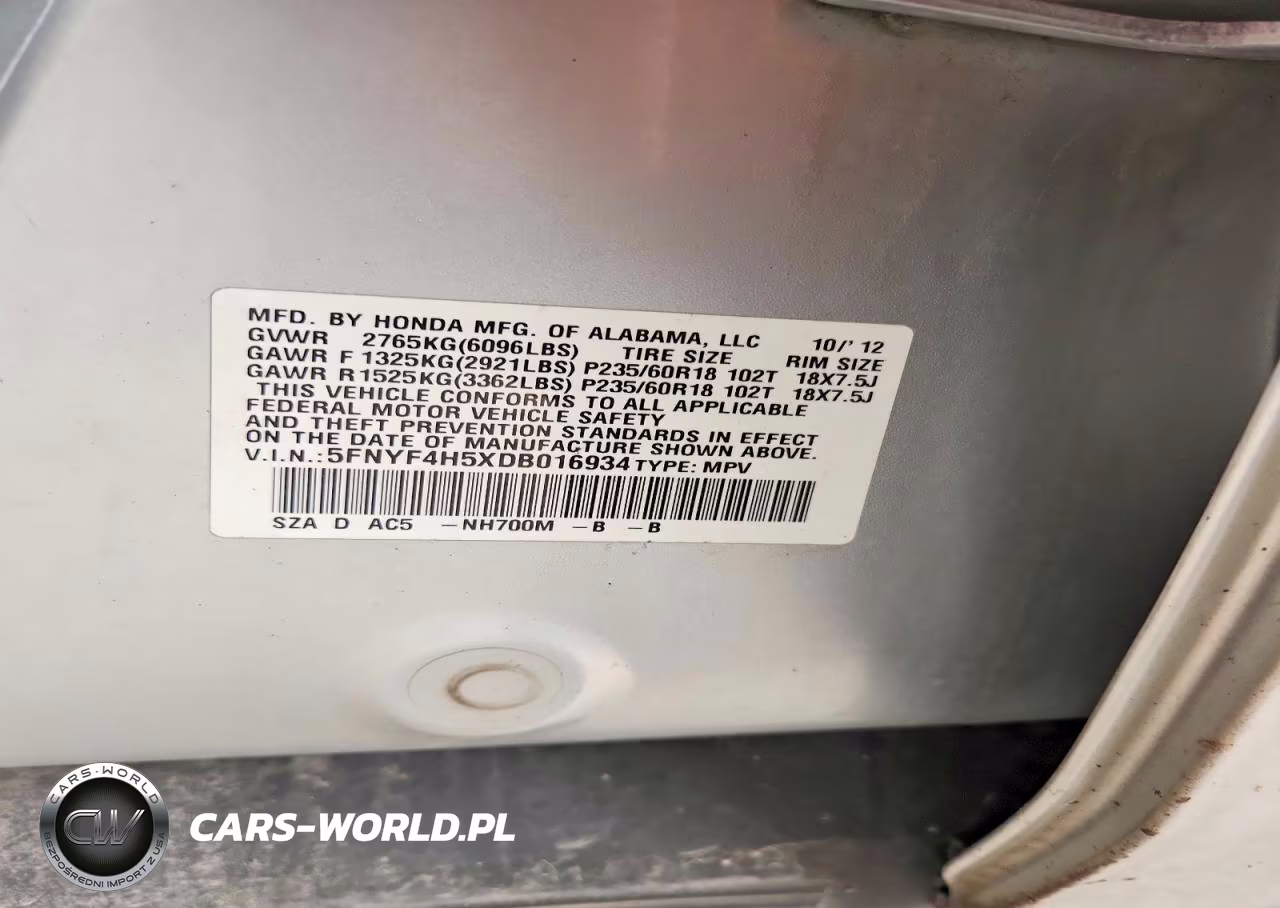 2013 Honda Pilot Exl VIN:5FNYF4H5XDB016934 - 12