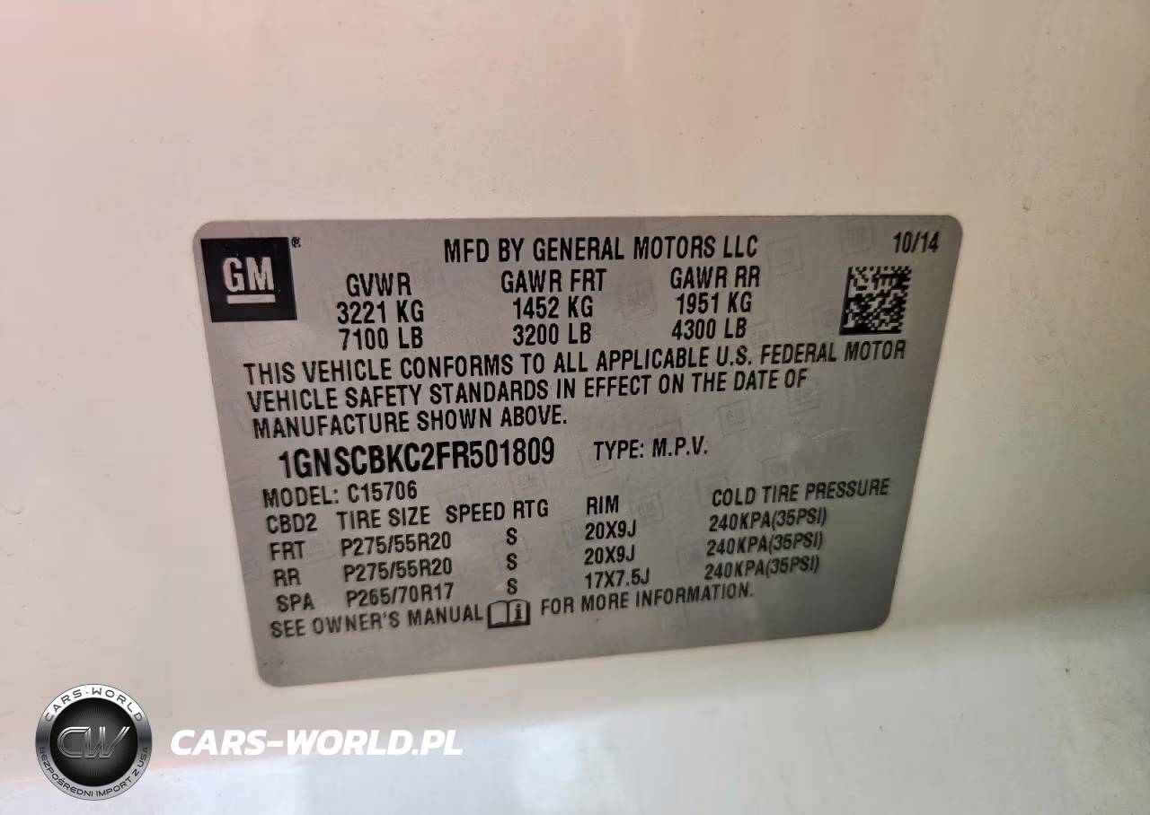 2015 Chevrolet Tahoe C1500 Lt VIN:1GNSCBKC2FR501809 - 14