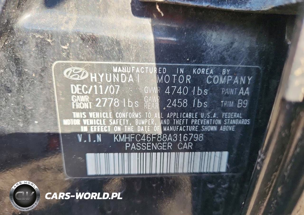 2008 Hyundai Azera Limited VIN:KMHFC46F88A316798 - 12