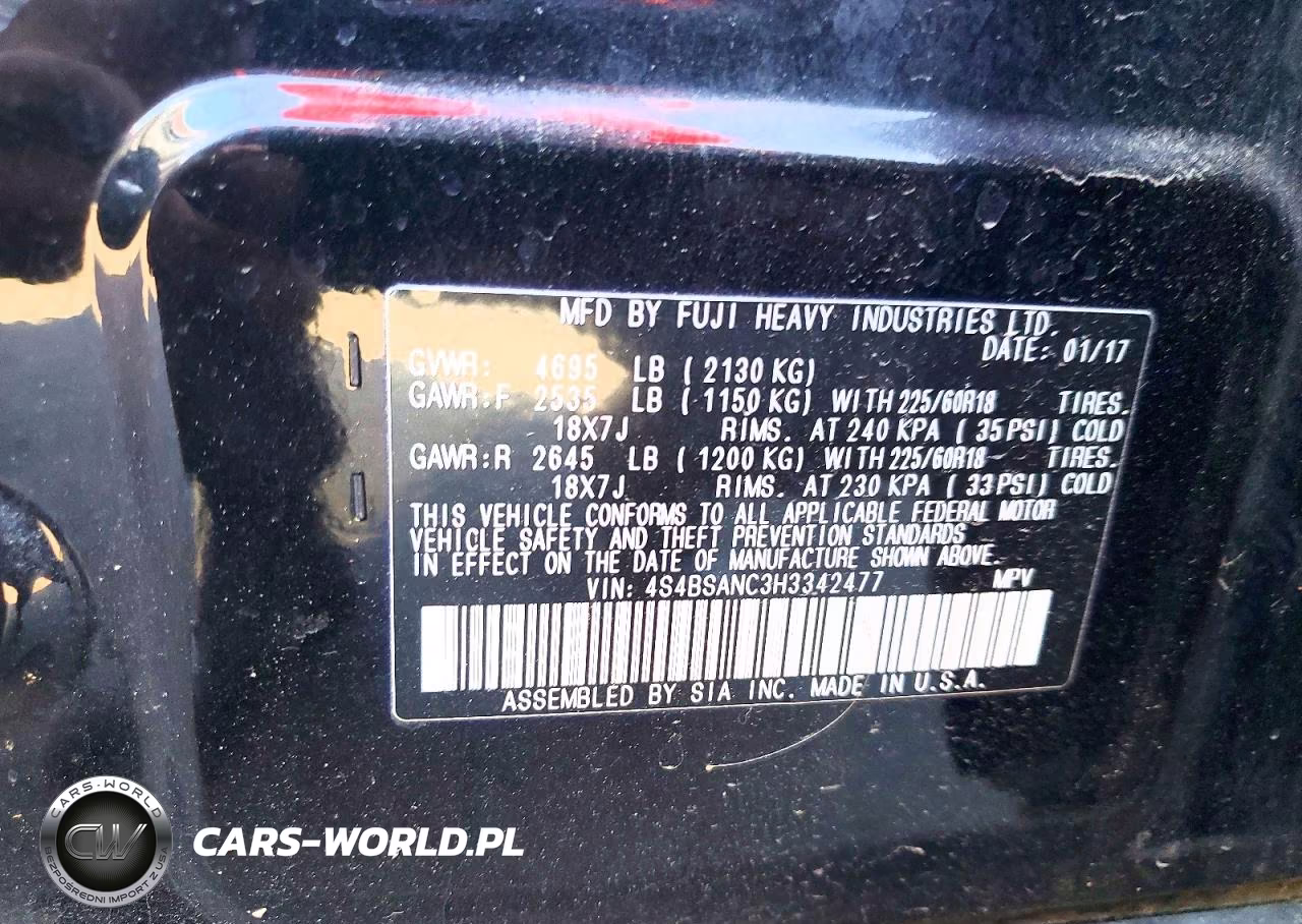 2017 Subaru Outback 2.5I Limited VIN:4S4BSANC3H3342477 - 13