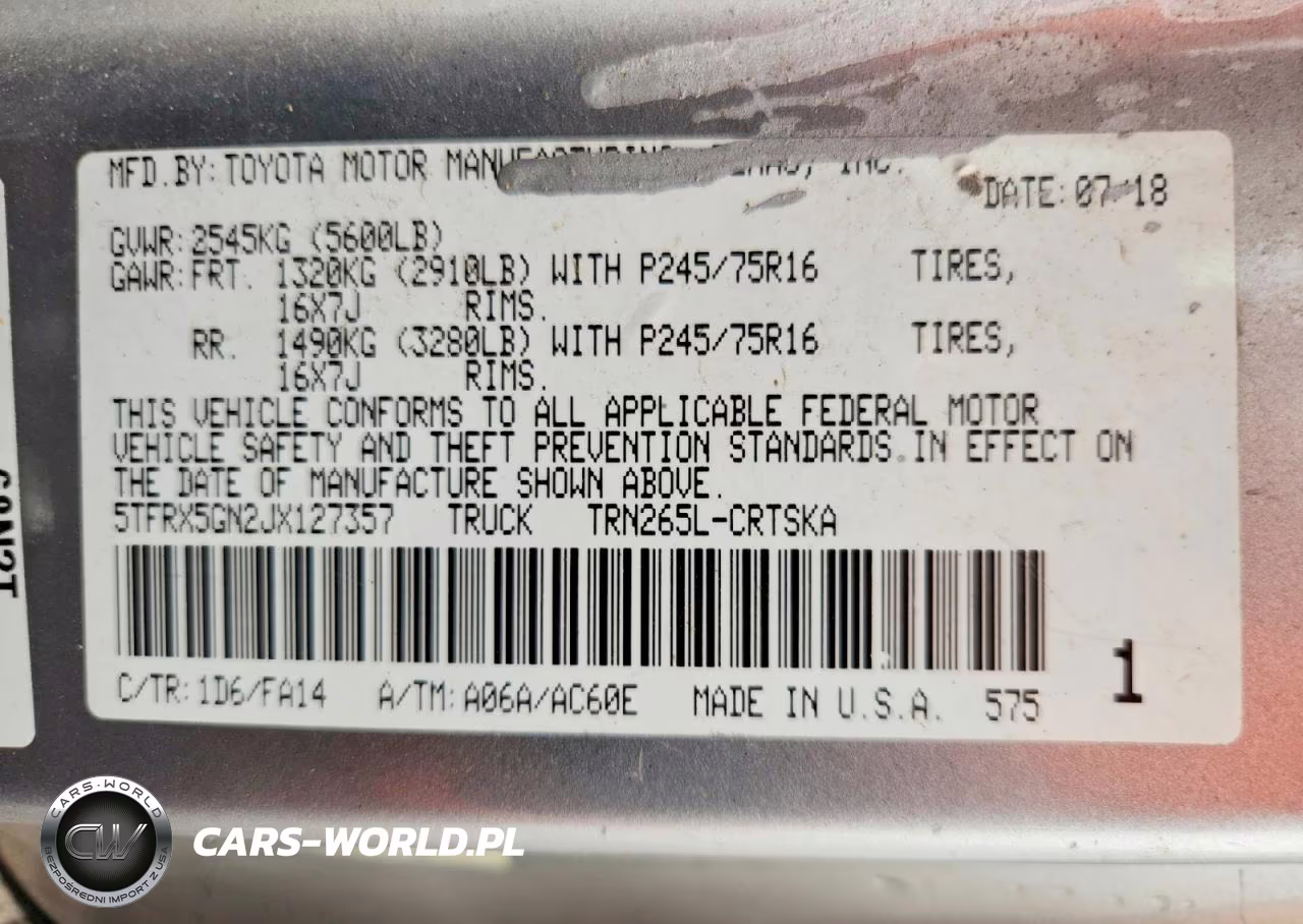 2018 Toyota Tacoma Sr VIN:5TFRX5GN2JX127357 - 12
