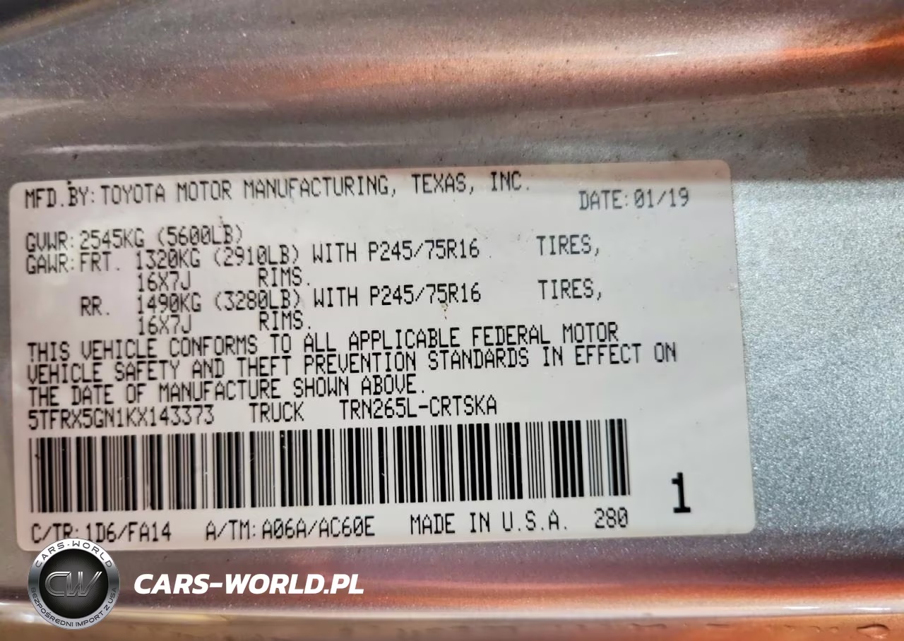 2019 Toyota Tacoma Sr VIN:5TFRX5GN1KX143373 - 12
