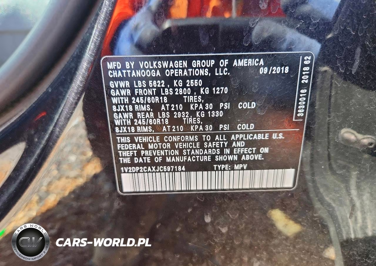 2018 Volkswagen Atlas Se VIN:1V2DP2CAXJC597184 - 13