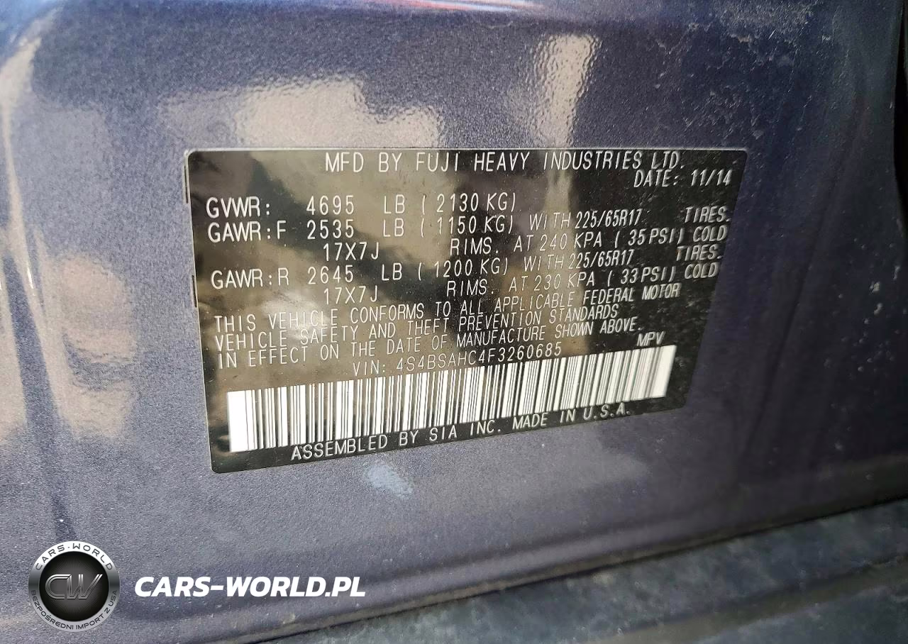 2015 Subaru Outback 2.5I Premium VIN:4S4BSAHC4F3260685 - 12