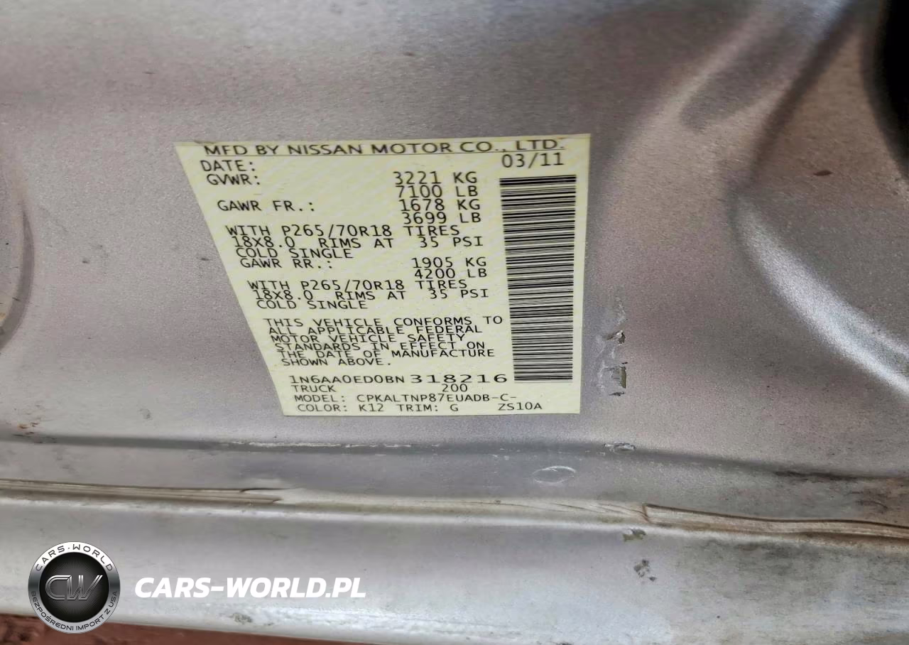 2011 Nissan Titan Sv VIN:1N6AA0ED0BN318216 - 12