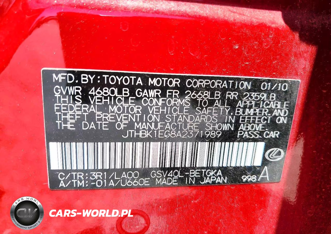 2010 Lexus Es 350 VIN:JTHBK1EG8A2371989 - 12