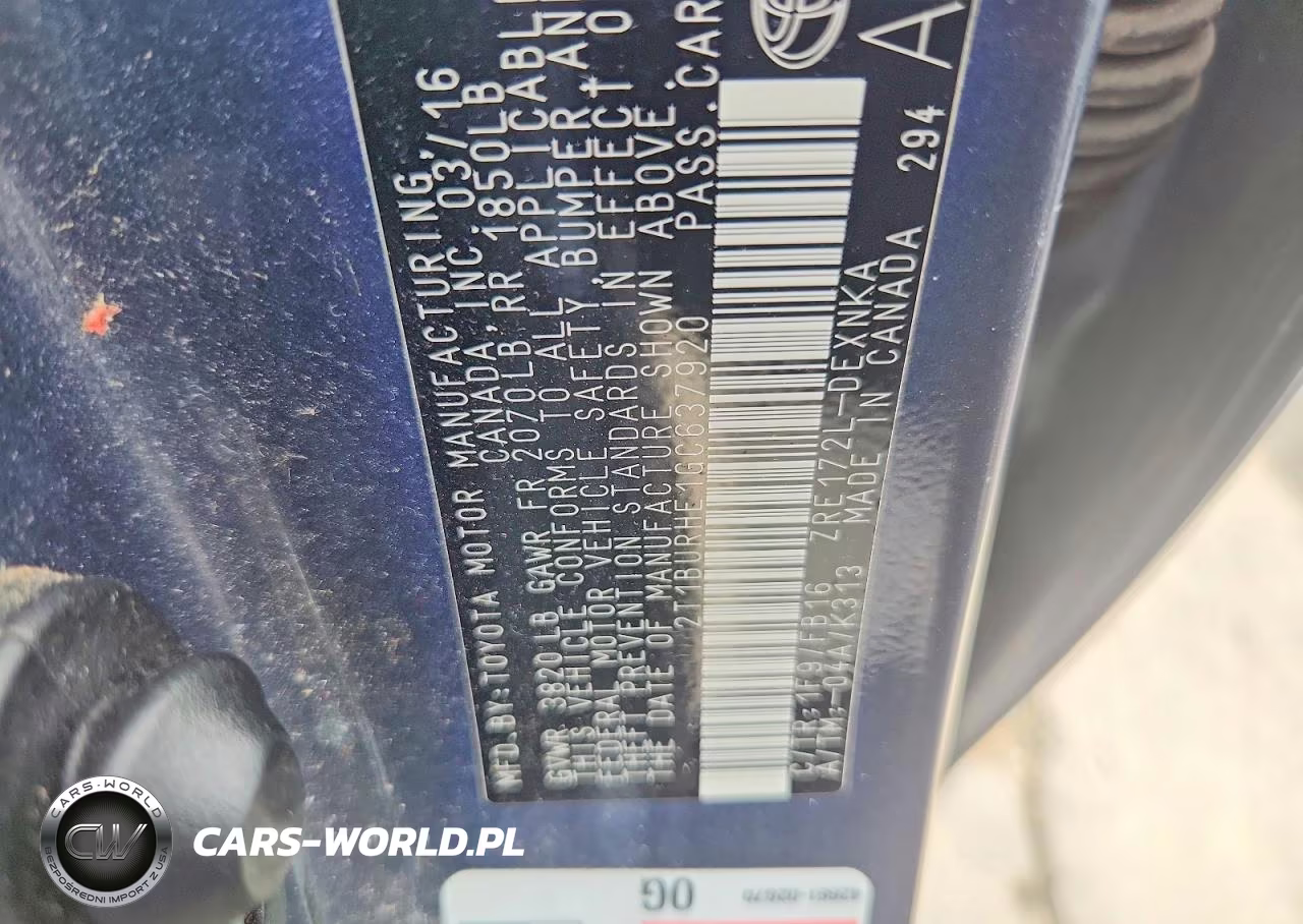 2016 Toyota Corolla Le VIN:2T1BURHE1GC637920 - 12