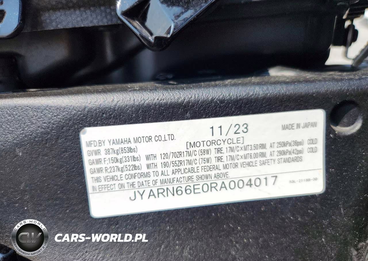 2024 Yamaha Yzfr1 VIN:JYARN66E0RA004017 - 9