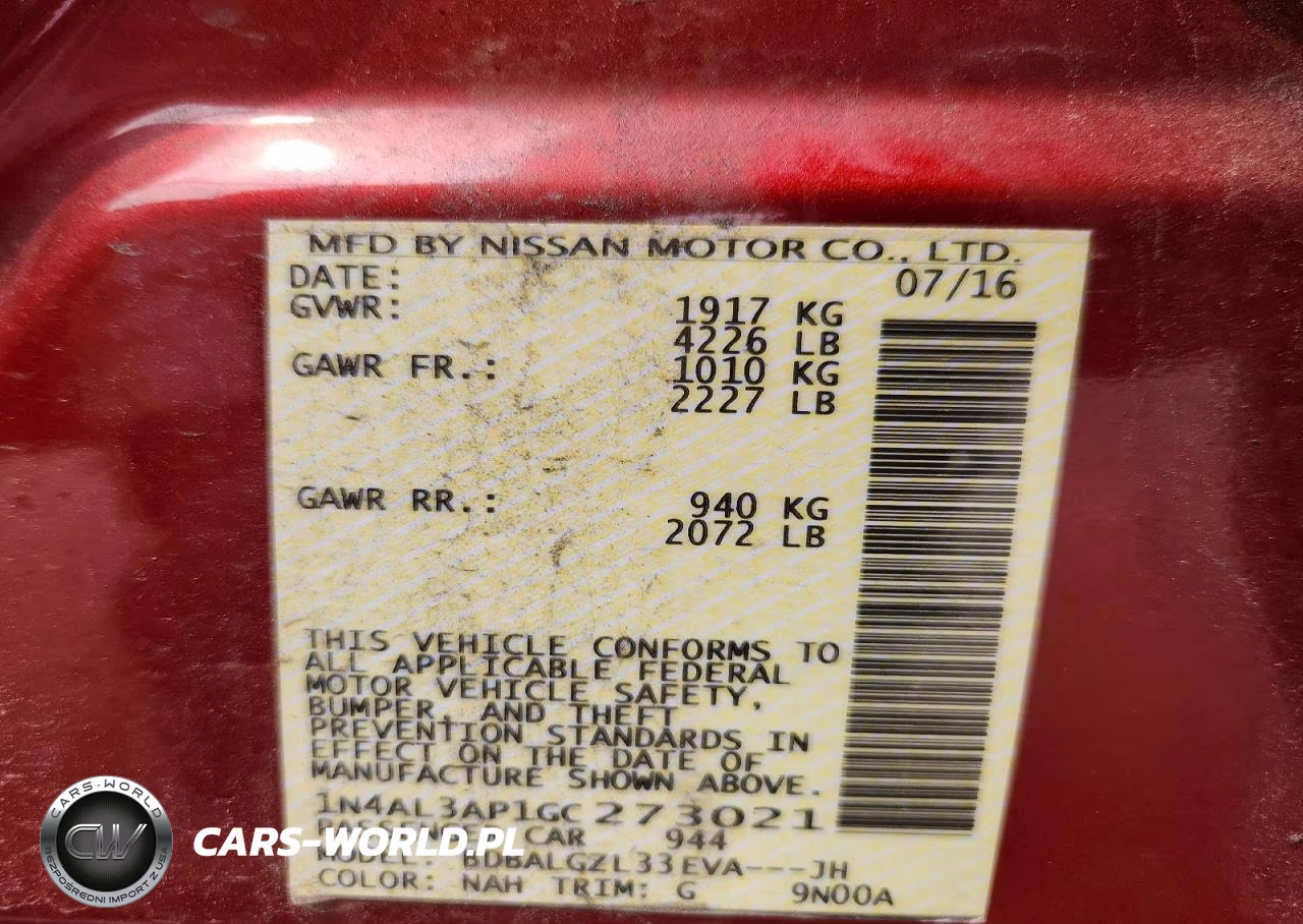 2016 Nissan Altima 2.5 S VIN:1N4AL3AP1GC273021 - 12