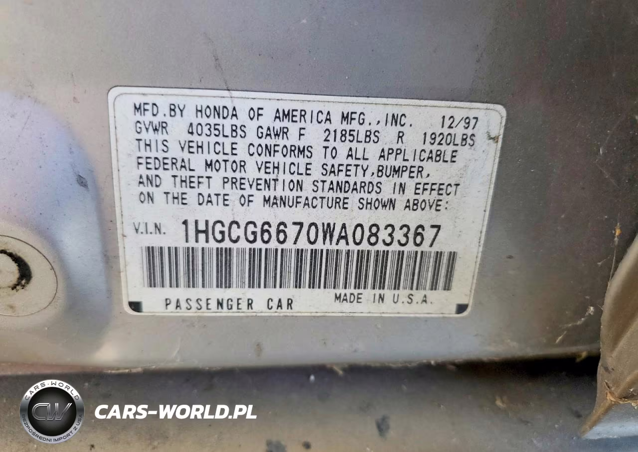 1998 Honda Accord Ex VIN:1HGCG6670WA083367 - 12