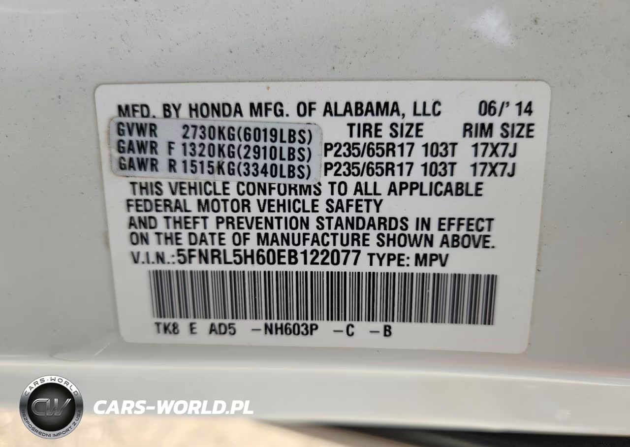 2014 Honda Odyssey Exl VIN:5FNRL5H60EB122077 - 14