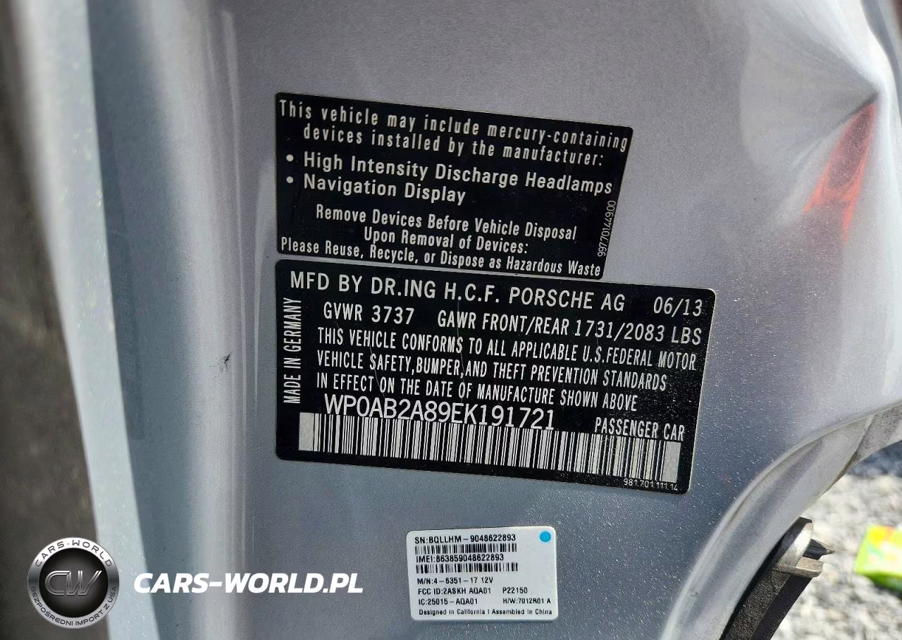 2014 Porsche Cayman VIN:WP0AB2A89EK191721 - 12