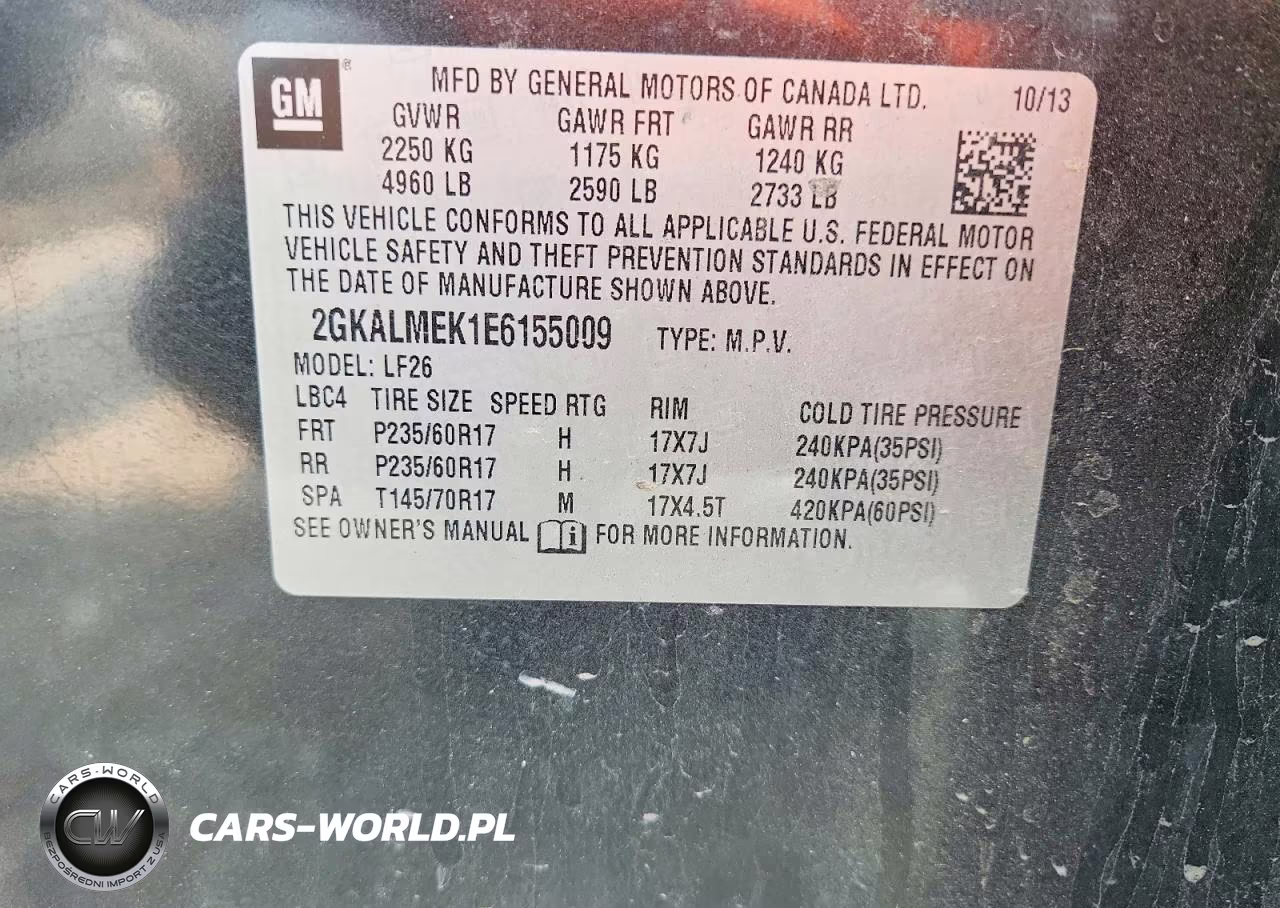 2014 GMC Terrain Sle VIN:2GKALMEK1E6155009 - 13