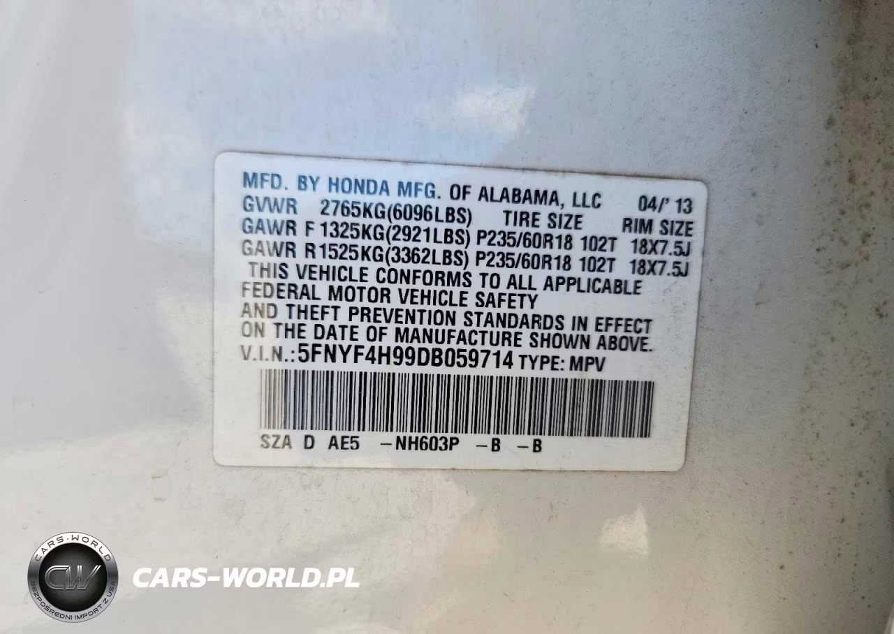 2013 Honda Pilot Touring VIN:5FNYF4H99DB059714 - 12