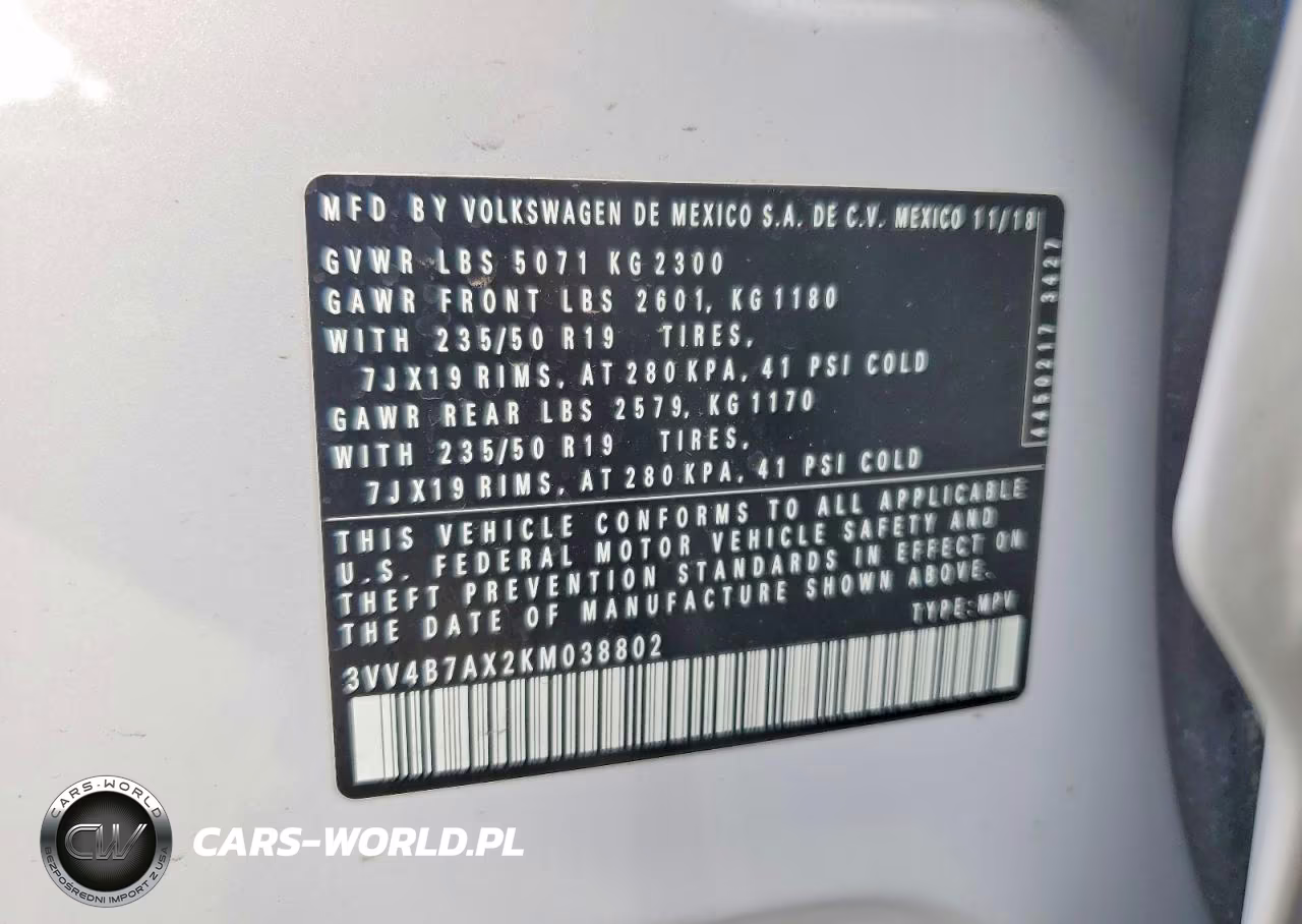 2019 Volkswagen Tiguan Sel Premium VIN:3VV4B7AX2KM038802 - 13