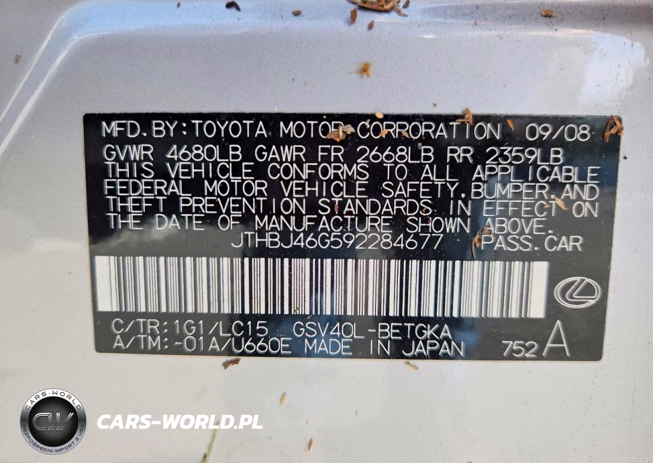 2009 Lexus Es 350 VIN:JTHBJ46G592284677 - 12